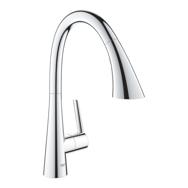 GROHE Zedra keukenmengkraan eengreeps eengatsmontage met keramische schijven draaibare buisuitloop flexibele aansluitslangen met uittrekbare sproeier chroom 32294002