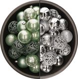 Bellatio Decorations Shoppartners Bv 74x stuks kunststof kerstballen mix van zilver en mintgroen 6 cm