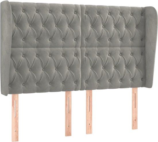 vidaXL Hoofdbord met randen fluweel lichtgrijs 163x23x118/128 cm