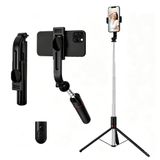Motswedi Smartphone-statief, 115 cm, uittrekbaar, selfiestick, met afneembare afstandsbediening en verlichting, statief, 360° draaibaar, roestvrij staal, selfiestick voor iPhone, Samsung, Android