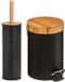Zeller Badkamer/toilet accessoires set - WC-borstel/pedaalemmer - zwart - metaal/bamboe