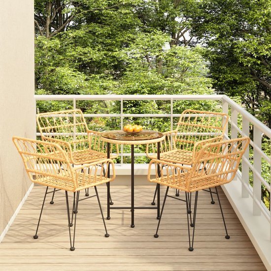 The Living Store Tuinset - Rattan Uiterlijk - Staal - Gehard Glas - 55x74cm - 56x64x80cm - Comfortabel