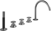 Hotbath Cobber @ Work 5 Gats Badrandcombinatie - 2 Knops Mengkraan met Draaibare Uitloop - Omstel en Handdouche - Geborsteld RVS 316