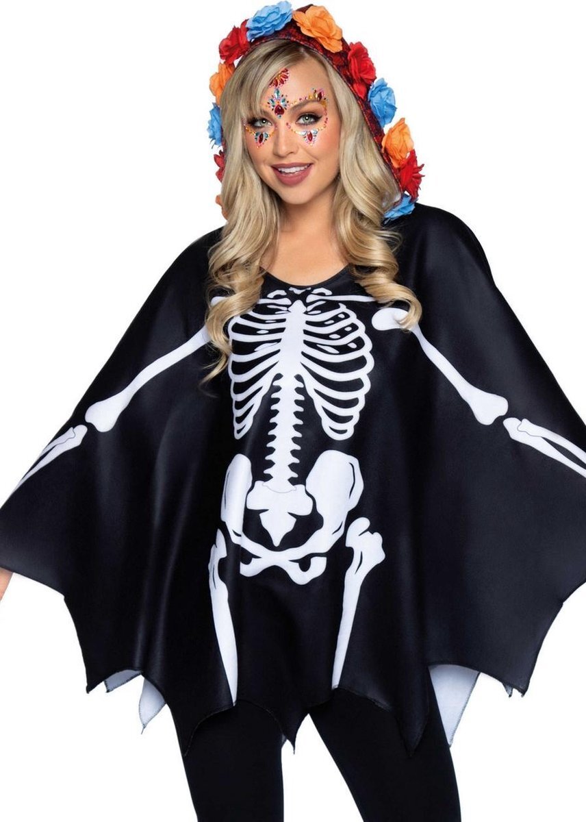 Leg Avenue Kostuum Day Of The Dead Poncho Zwart