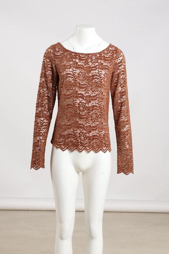 NUKUS Wies Top Lace Dames Shirt Bruin Maat M