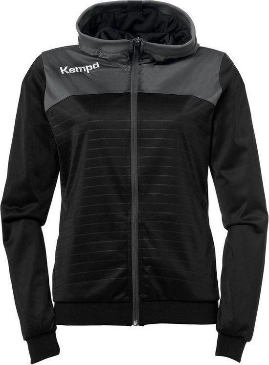Kempa Emotion 2.0 Jas met Capuchon Dames Zwart-Antraciet XS - Winddicht - Fitness & Training