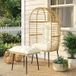Fauteuil de jardin avec repose-pieds, fauteuil en rotin PE en forme d'œuf avec coussins longs et épais, structure en métal, beige