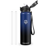 Vikastar Thermosfles, 1 liter, BPA-vrij, thermosfles voor warme dranken, lekvrij, roestvrij staal, thermosfles met rietje voor volwassenen, fitnessstudio, fietsen, blauw-zwart