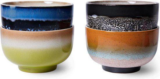 HKliving 70's Bowl (Ø13.5 cm) - Set of 4 - Groovy - Stoneware - Dishwasher Safe
