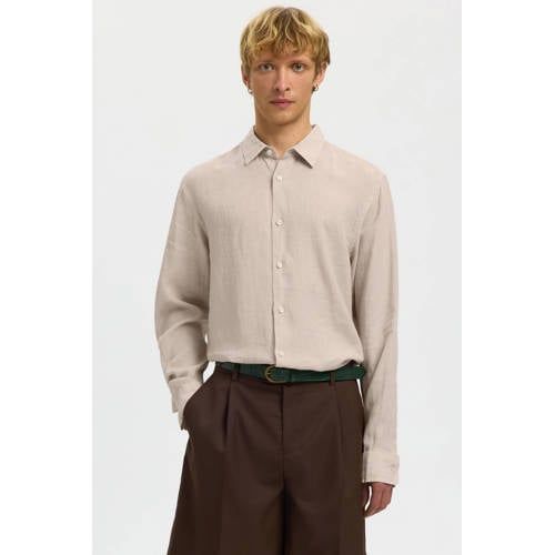 Selected Selected regular linnen overhemd beige