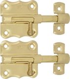 AMIG schuifslot/plaatgrendel - 2x - staal - 4 x 3.8 cm - messing afwerking - zilver - deur - poort