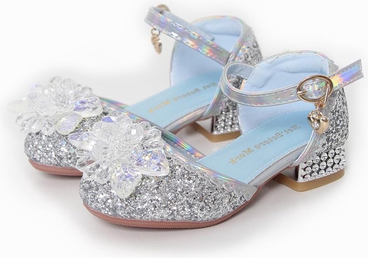 Het Betere Merk Frozen Elsa Anna schoenen - Zilver prinsessenschoenen maat 35 + Toverstaf / Kroon - Verkleedkleren Meisje