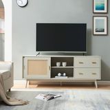 en.casa meuble TV Susa avec tiroirs et portes coulissantes 160x40x65 cm beige
