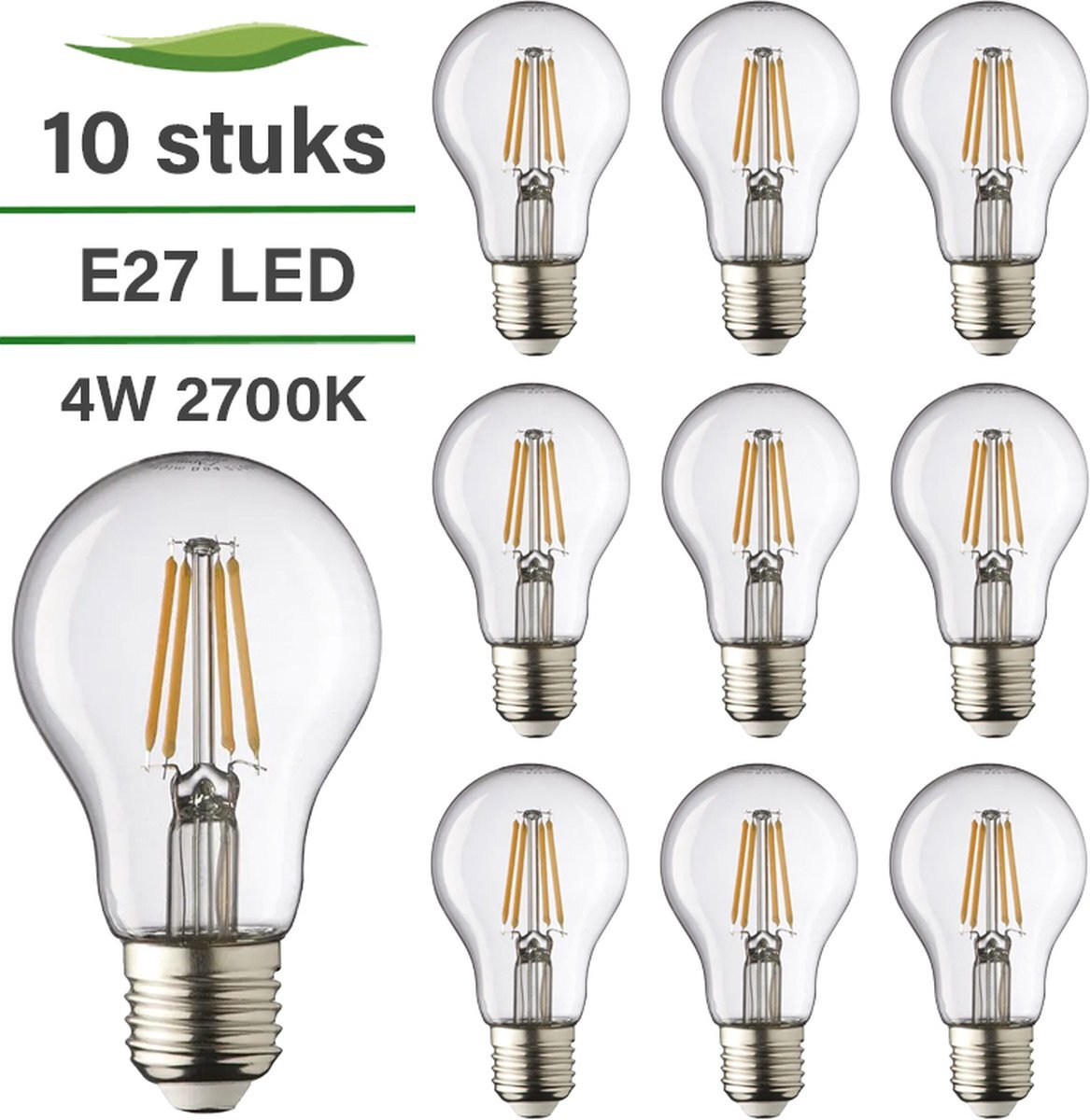 Lybardo E27 LED lamp - 10-pack - Filament - 4 watt - 2700K warm wit - Peer lamp