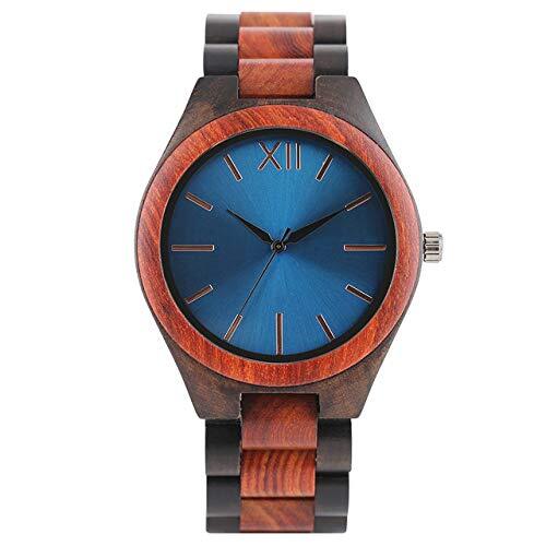 OIFMKC Houten horloge Heren creatief volledig houten horloge luxe zwart/saffierblauw glans wijzerplaat bamboe hout quartz horloge casual sport klok, saffierblauw