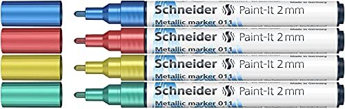 Schneider Paint-It metallic marker 011 (lijndikte 2 mm) set van 4 (blauw, groen, rood, geel)