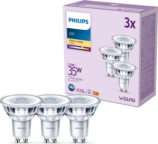 Philips LED Spot GU10 - 3x 3.5W - Warm White