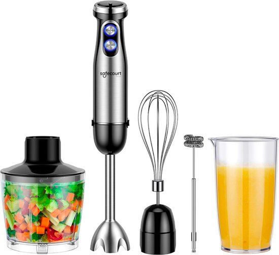 Safecourt Kitchen Staafmixer 6-in-1 set - 1000W - 20 snelheden + turbo - Hakmolen, garde, melkopschuimer & maatbeker - PFAS-vrij