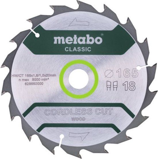 Metabo Accessoires Cirkelzaagblad | Cordless Cut Classic | 165x20mm | Z8 WZ 20°/B