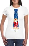 Bellatio Decorations Foute Kerst t-shirt stropdas met kerstman print wit voor dames XXL