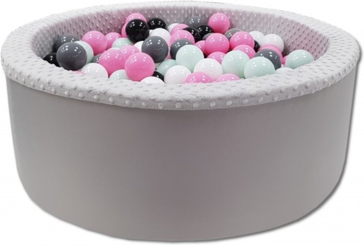 Viking Choice Ballenbad rond - grijs - 90x30 cm - met 200 zwart, wit, grijs en roze ballen
