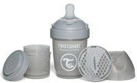 Twistshake Pro Double Anti-Koliek Babyfles met Melkpoedercontainer en Mixer - 180 ml | Langzame Stroom Siliconen Borstvormige Speen | BPA-Vrije Babyfles | Geschikt voor Pasgeboren Baby's (0+) | Grijs