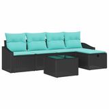 vidaXL - Bank loungeset - 4 zitplekken - Zwart/Blauw - Polyrattan