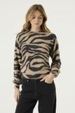 Garcia Dames Trui Bruin Lange Mouw Zebraprint