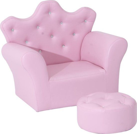 Merkloos Kindersofa met poef - Roze