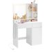 VASAGLE Table de maquillage avec miroir et lumière, Table de maquillage, 90 cm de large | 2 tiroirs, étagères réglables, prise, organisateur de bijoux, pour chambre à coucher, blanc nuage, collection KAILYN RDT134W01
