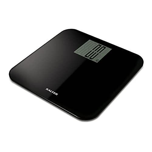 Salter Digitale Badkamer Weegschaal – Elektronische Personenweegschaal, Max Capaciteit 250 kg, Eenvoudige lcd-Aanduiding, Groot Plateau voor Meer Voetruimte, Opstapweegschaal Voor Direct Wegen - Zwart