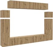 vidaXL - 8-delig - Tv-meubelset - wandmontage - bewerkt - hout - artisanaal - eiken