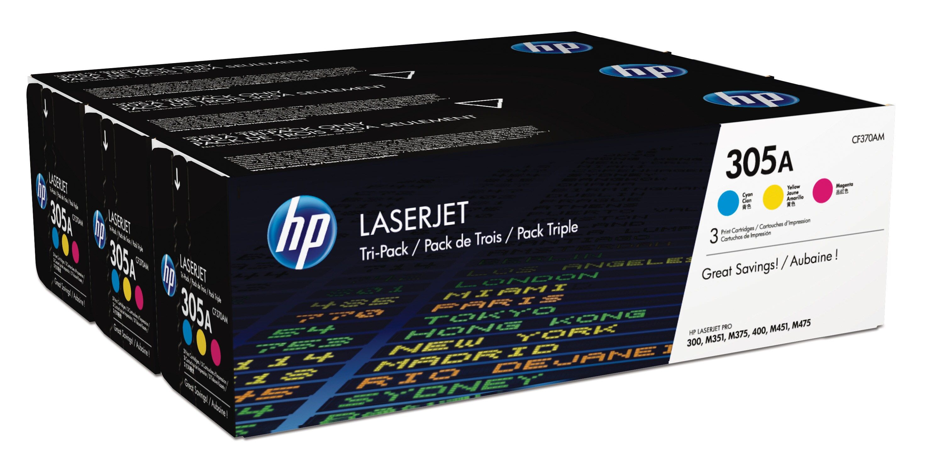 HP 305A Original Cyan/Magenta/Yellow LaserJet Toner Cartridge 3-Pack