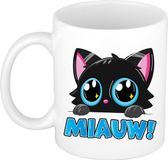 Bellatio decorations Mok - Poes/Kat - Miauw - Blauw - 300 ml - Keramiek