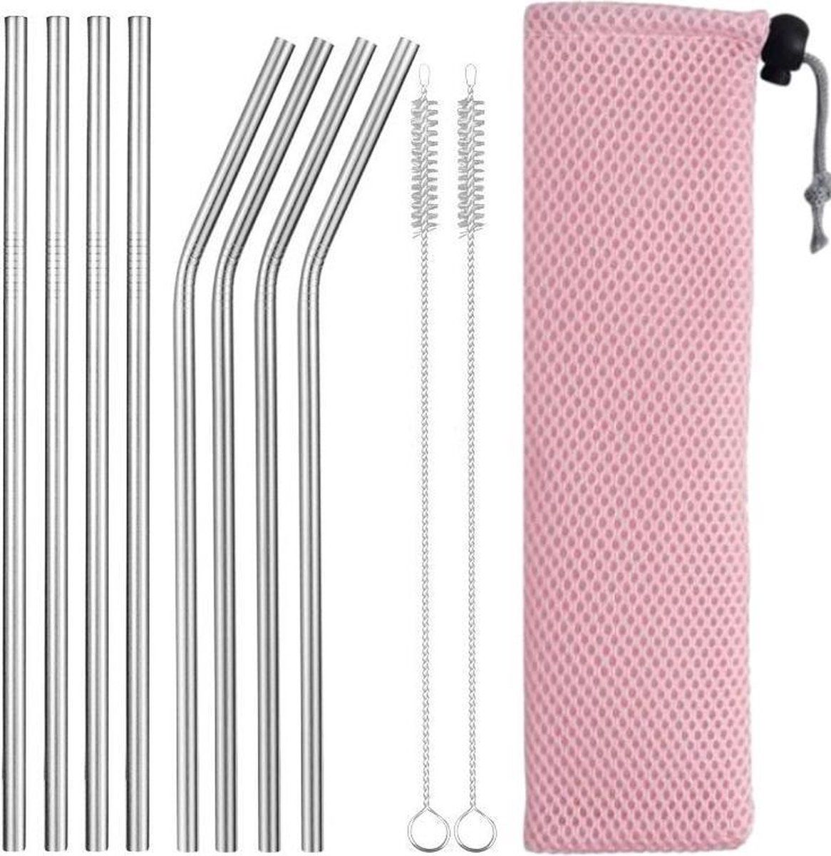 Fako Bijoux RVS Rietjes Set - 8 Herbruikbare Rietjes - Roze