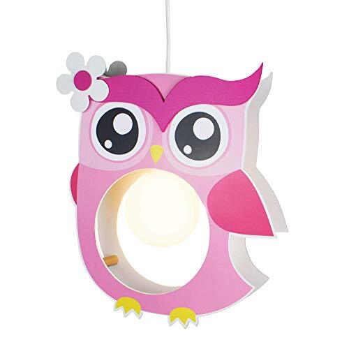 elobra kinderlamp plafondlamp hanglamp uil, hout, kinderkamer, roze, A++