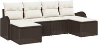 vidaXL - Bankstel - 6 zitplaatsen - Bruin en wit - Polyrattan