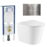 Geberit QeramiQ Dely Toiletset - 36.3x51.7cm - Geberit UP720 inbouwreservoir - rimless - diepspoel - zitting - softclose - bedieningsplaat steel - rechthoekige knoppen - mat wit
