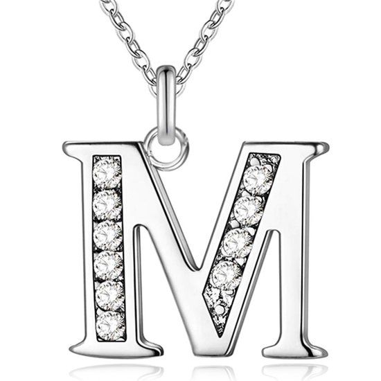 LGT JWLS Lookinggoodtoday Zilverkleurige Letter M Dames Ketting met Zirkonia