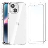 NEW'C Hoesje voor iPhone 14 (6,1 Inch) - Ultra Transparante Siliconen Soft TPU Gel en 2× Screen Protector voor iPhone 14 (6,1 Inch) Gehard Glass Schermbeschermer