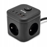 Huslog Verlengkabel met 4 USB-poorten en 3 stopcontacten, smart stekkerdoos