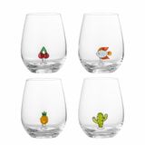 Bloomingville Misa Drinkglazen – set van 4 mondgeblazen glazen met cactus, kers, vis en ananas