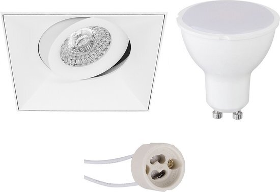 LED Spot Set - Proma Nivas Pro - GU10 Fitting - Inbouw Vierkant - Mat Wit - 4W - Helder/Koud Wit 6400K - Trimless - Kantelbaar - 150mm