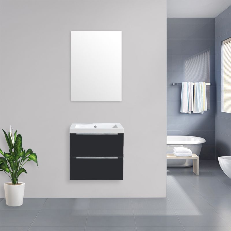 Badkamerplanet Badkamermeubel Sensio Keramiek 60 cm Hoogglans Antraciet met Standaard Spiegel met 1 kraangat