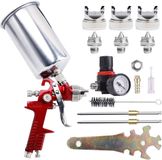 Pistolet de pulvérisation à gravité avec technologie HVLP et godet en aluminium de 1000 CC - incluant 3 buses pour la réparation automobile et la peinture de clôture (rouge)