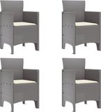 vidaXL Tuinstoelen, set van 4, lichtgrijs, met kussens, crèmewit, voor terras, balkon, tuin, modern rechthoekig design, van uv-bestendig polyrotan, gemakkelijk te reinigen