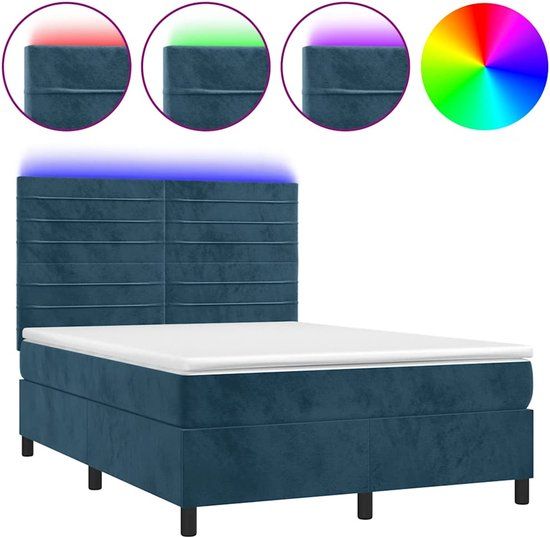 vidaXL Boxspring met matras en LED fluweel donkerblauw 140x200 cm