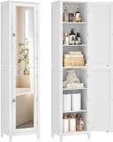 Songmics Armoire de salle de bain – Avec miroir – Blanc nuage – 160 cm de haut – 40 cm de large – 30 cm de profondeur