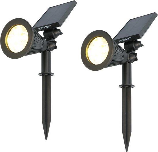 HOFTRONIC 2x Bend Solar Tuinspot - Zwart - IP65 - Warm Wit - Zonne-energie - 2 stuks