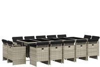 vidaXL 15-delige Tuinset met Kussens, Poly Rattan, Lichtgrijs